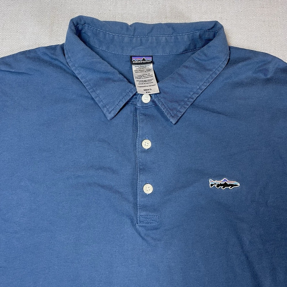 Patagonia Polo Shirt Men 2XL Short Sleeve Fish Logo Organic Cotton - Picture 2 of 7